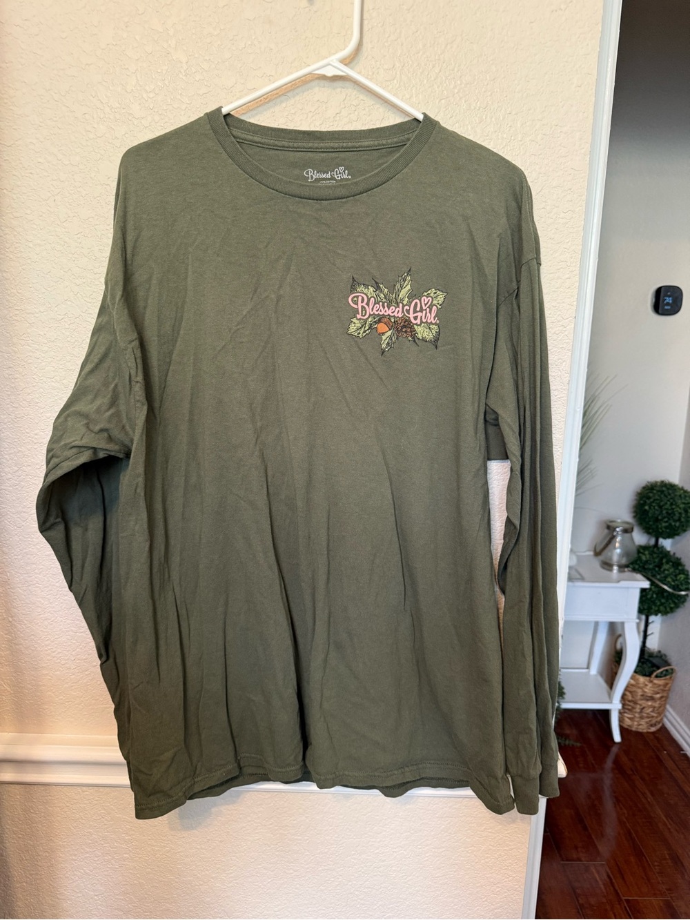 XL BLessed girl Long-Sleeve Olive Graphic Tee